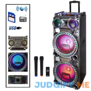 beFree Sound Dual 10 Inch Subwoofer Bluetooth Portable Party Speaker with Sound Reactive Party Lights