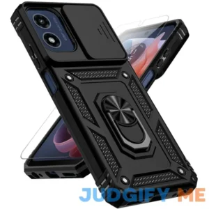 for Moto G 5G 2024 / Moto G Play 5G 2024 Case with Slide Camera Cover HD Screen Protector [Military Grade Drop Tested] Magnetic Ring Holder