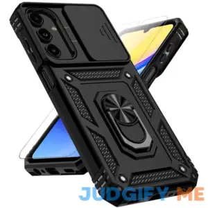 for Samsung Galaxy A15 5G Case with Slide Camera Cover HD Screen Protector [Military Grade 16ft. Drop Tested] Magnetic Ring Holder Kickstand