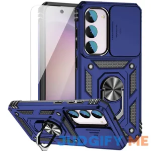 for Samsung Galaxy S23 FE Case with Slide Camera Cover HD Screen Protector [Military Grade 16ft. Drop Tested] Magnetic Ring Holder Kickstand