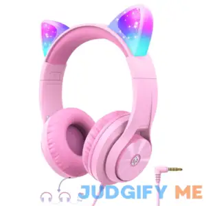 iClever Kids Headphones with Cat Ear Led Light Up Safe Volume Limite Kids Wired Headphones with FunShare Foldable Over-Ear Headphones for Kids