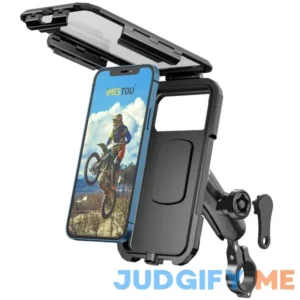 iMESTOU Anti-theft Waterproof Motorcycle Phone Holder Bike Phone Mount 1" Ball Handlebar Stem Mobile Holder with Double Socket Arms 720° Rotation