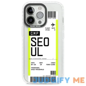 iPhone 14 Pro Phone Case Blanc Space Personalised Seoul Boarding Pass Design