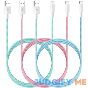 iPhone Charger 10ft Lightning Cable 3Pack Colorful Wire Long Cute Nylon Braided Apple MFi Certified USB Fast Charging Cord for iPhone s 14 13 12 11