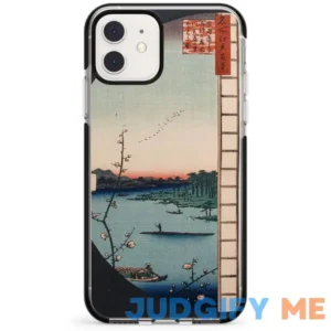 iPhone Phone Case Blanc Space Vintage Japanese Illustrations Lake At Sunset Design